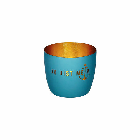 Gift Company Windlicht Madras M, Du bist mein Anker, Teelichthalter, Kerzenhalter, Eisen, Powder Blue / Gold, H 8.5 cm, 1210504063