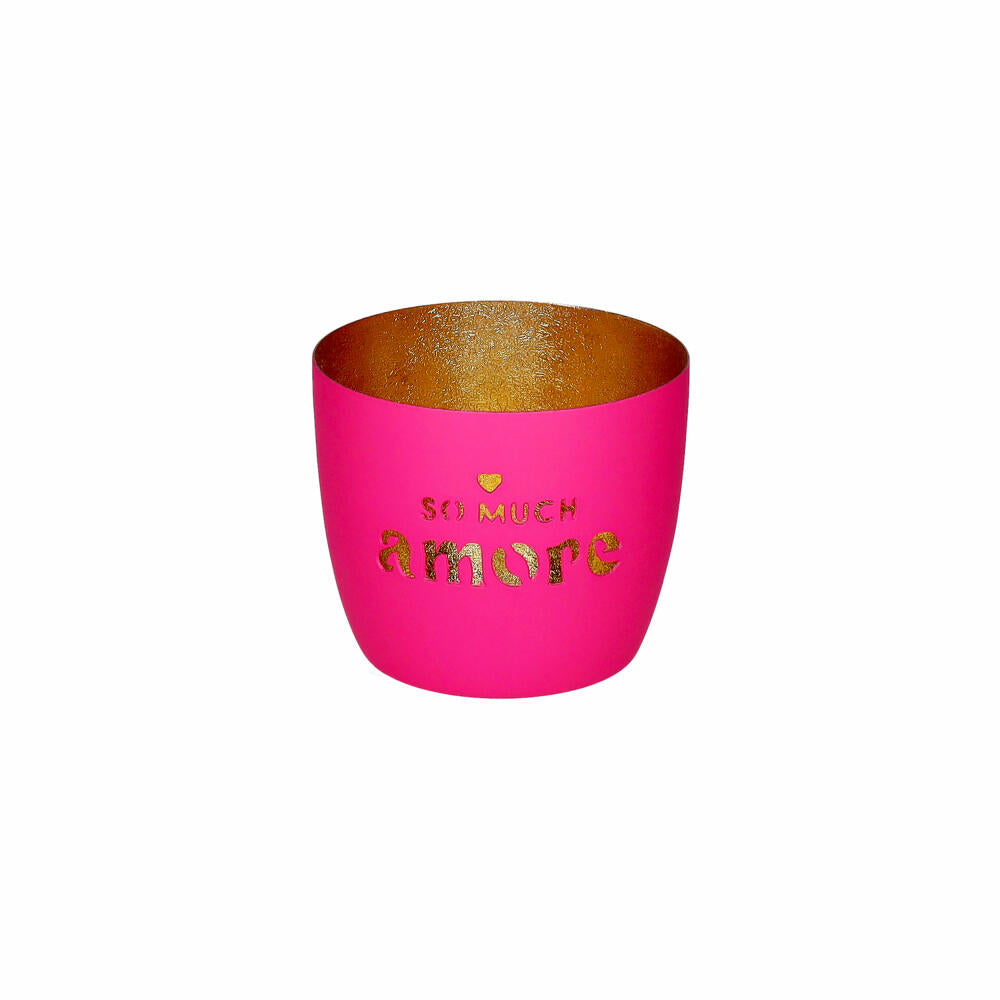 Gift Company Windlicht Madras M, So much amore, Teelichthalter, Kerzenhalter, Eisen, Hot Pink / Gold, H 8.5 cm, 1210804013