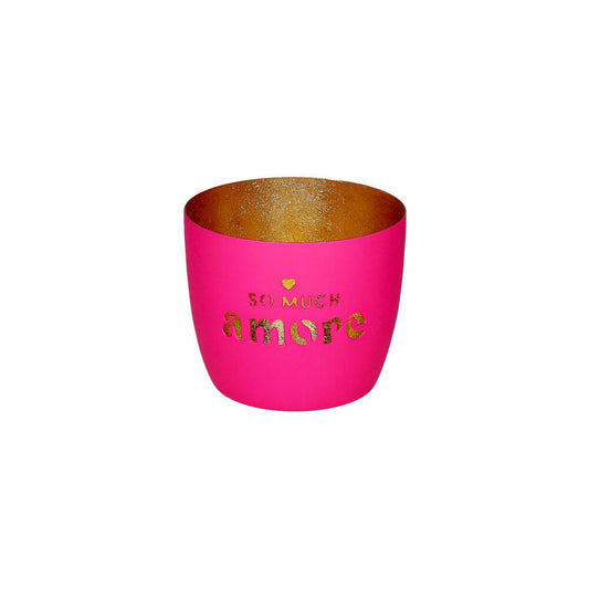 Gift Company Windlicht Madras M, So much amore, Teelichthalter, Kerzenhalter, Eisen, Hot Pink / Gold, H 8.5 cm, 1210804013