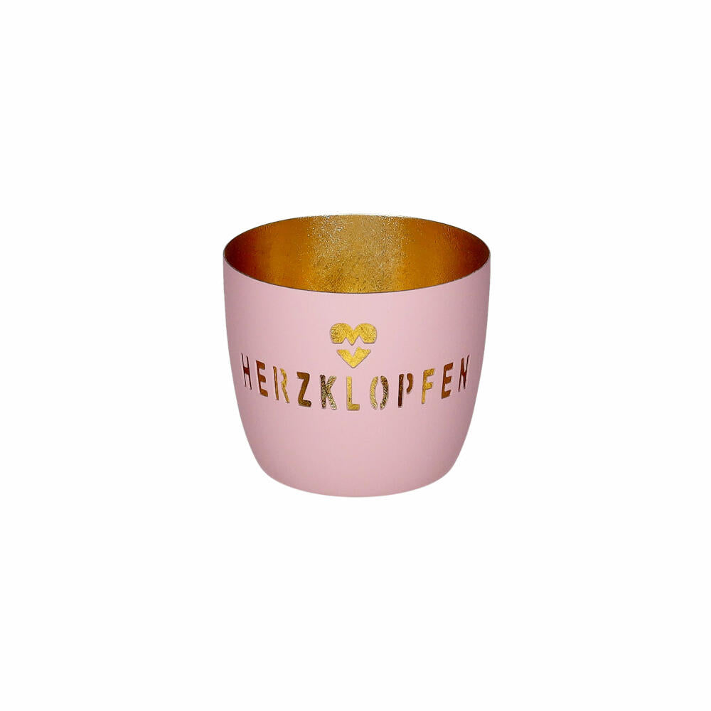 Gift Company Windlicht Madras M, Herzklopfen, Teelichthalter, Kerzenhalter, Eisen, Rosa / Gold, H 8.5 cm, 1211104012