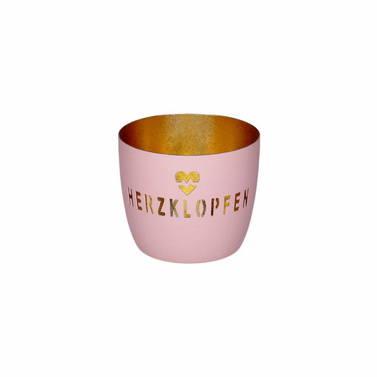 Gift Company Windlicht Madras M, Herzklopfen, Teelichthalter, Kerzenhalter, Eisen, Rosa / Gold, H 8.5 cm, 1211104012