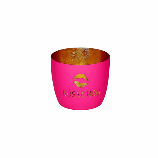 Gift Company Windlicht Madras M, Küsschen, Teelichthalter, Kerzenhalter, Eisen, Hot Pink / Gold, H 8.5 cm, 1211404013