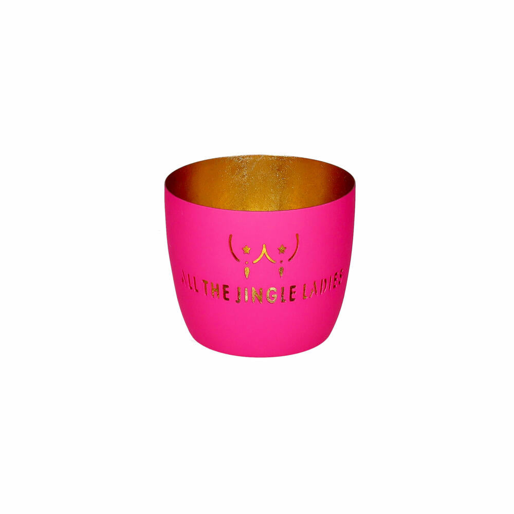 Gift Company Windlicht Madras M, All the jungle ladies, Teelichthalter, Kerzenhalter, Eisen, Hot Pink / Gold, H 8.5 cm, 1211704013