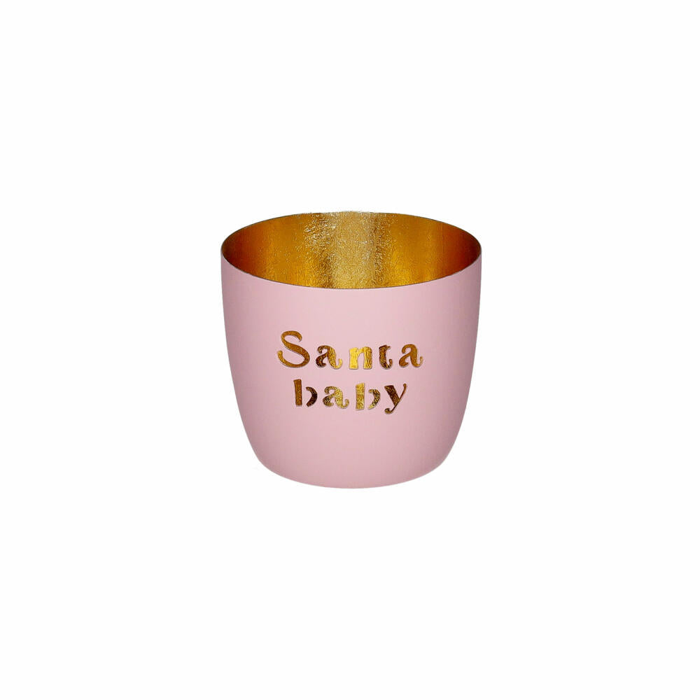 Gift Company Windlicht Madras M, Santa baby, Teelichthalter, Kerzenhalter, Eisen, Rosa / Gold, H 8.5 cm, 1211904013