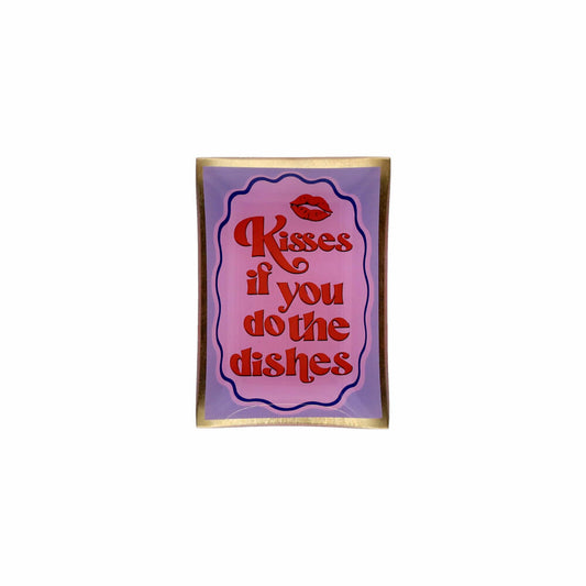 Gift Company Glasteller Love Plates M, Kisses if you do the dishes, Dekoteller, Ablage, Glas, Rosa / Lila, , 10 x 14.2 cm, 1213604012