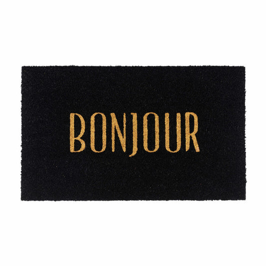 Gift Company Fußmatte Bonjour, Türmatte, Kokosmatte, Kokos, Vinylrücken, Schwarz, Gold, 45 x 75 cm, 40549