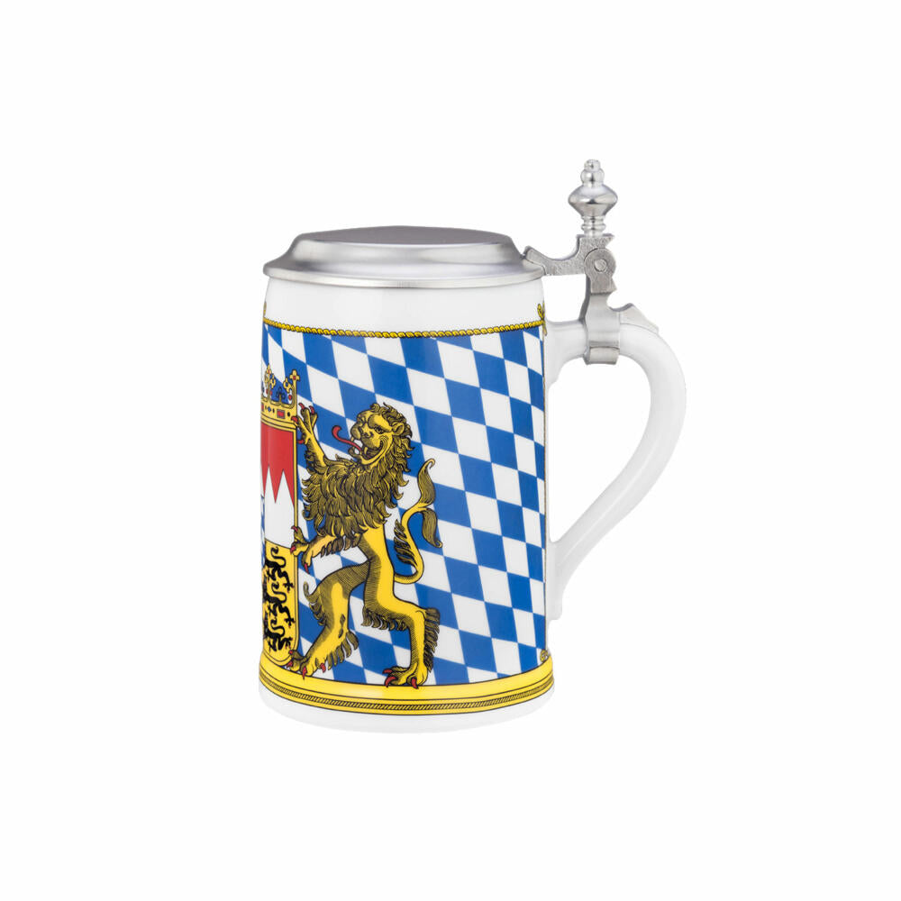 Seltmann Weiden Compact Bierkrug mit Deckel, Bier Krug, Maßkrug, Porzellan, Bayern Dekor, 740 ml, 001.617239