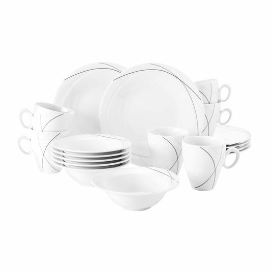 Seltmann Weiden Trio Highline Frühstück-Set, Geschirrset, Service, Geschirr Set, Porzellan, Grau, schwarz, 18-tlg., 1727288