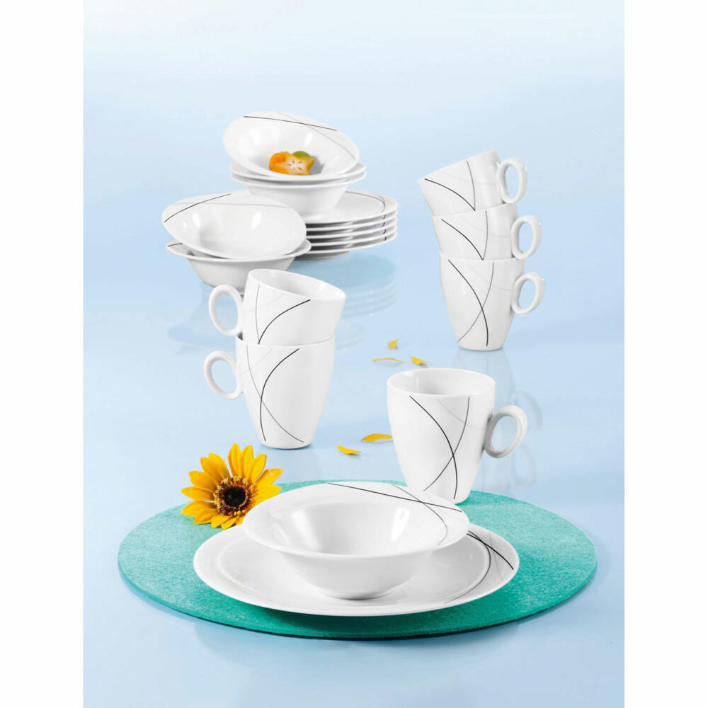 Seltmann Weiden Trio Highline Frühstück-Set, Geschirrset, Service, Geschirr Set, Porzellan, Grau, schwarz, 18-tlg., 1727288