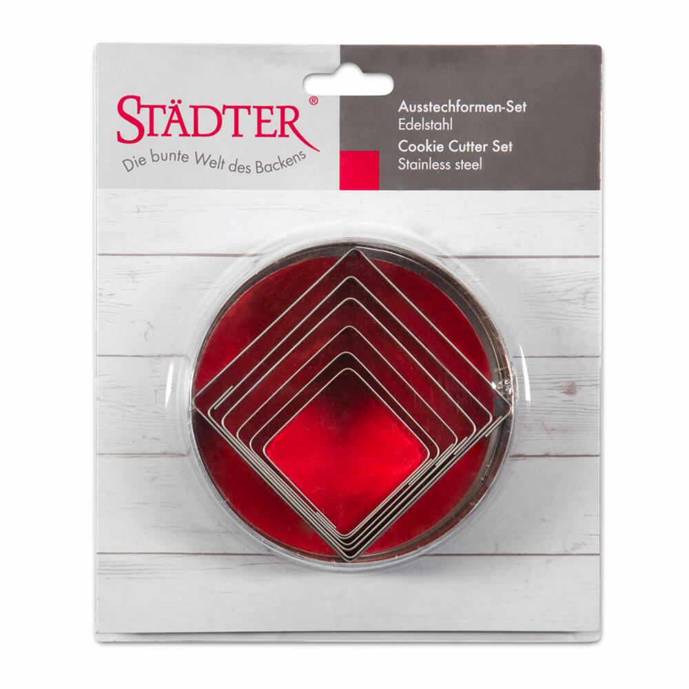 Städter cookie cutter squares, 6 pcs., cookie cutter, cookie mold, biscuit, cookies, stainless steel, 008090
