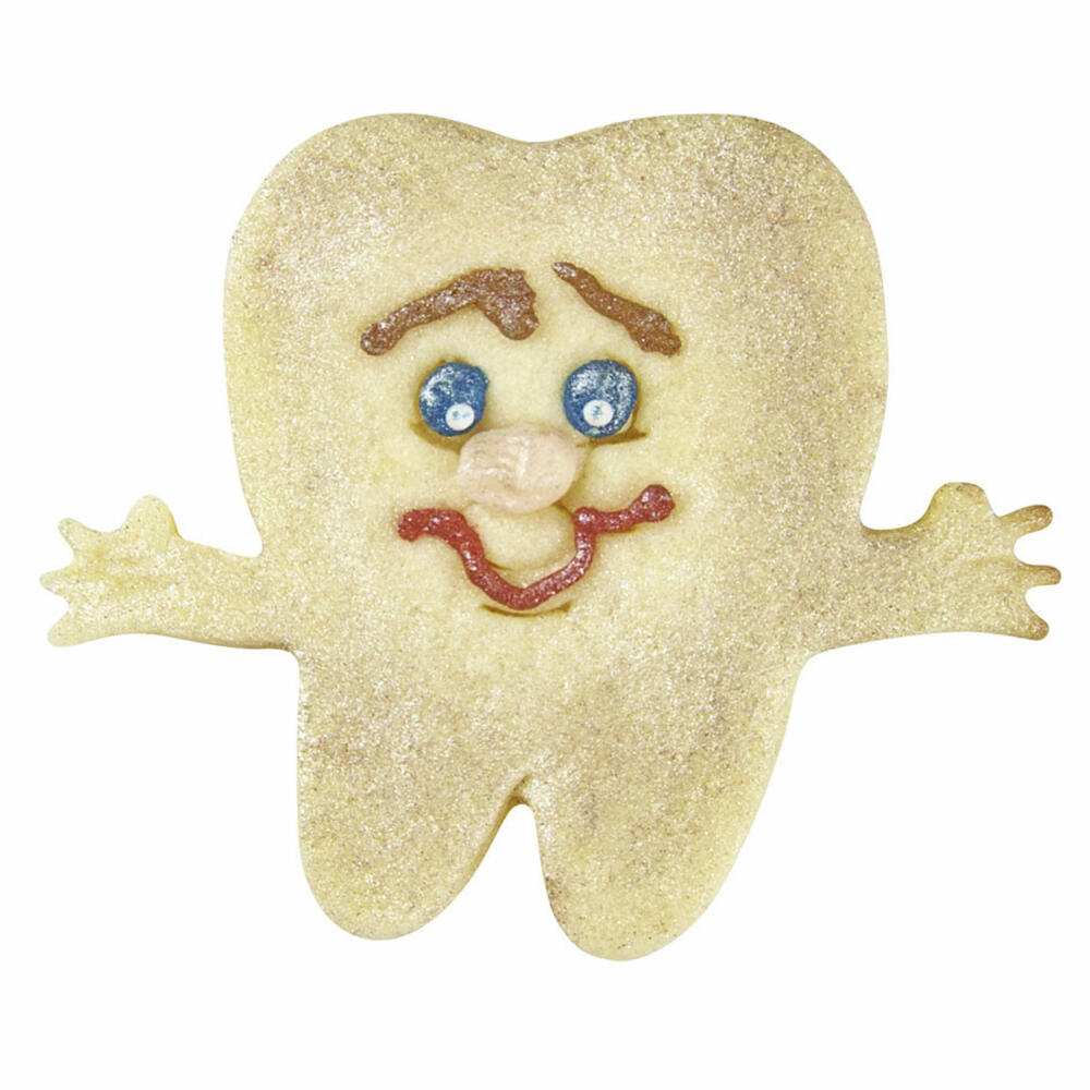 Städter embossed cookie cutter tooth with face and hands, cookie cutter, cookie mold, biscuit, cookies, stainless steel, 7 cm, 057159