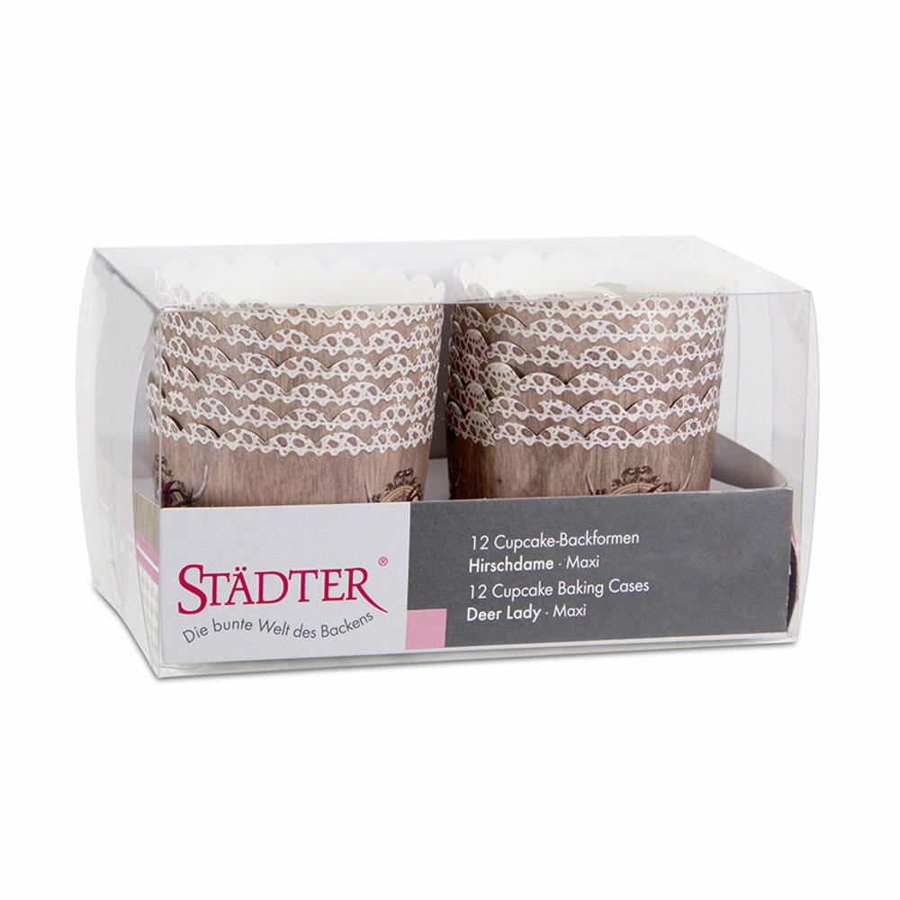 Städter Cupcake-Backform Hirschdame Maxi, 12 Stück, Papierförmchen, Backförmchen, Papierbackförmchen, Papier, 336490