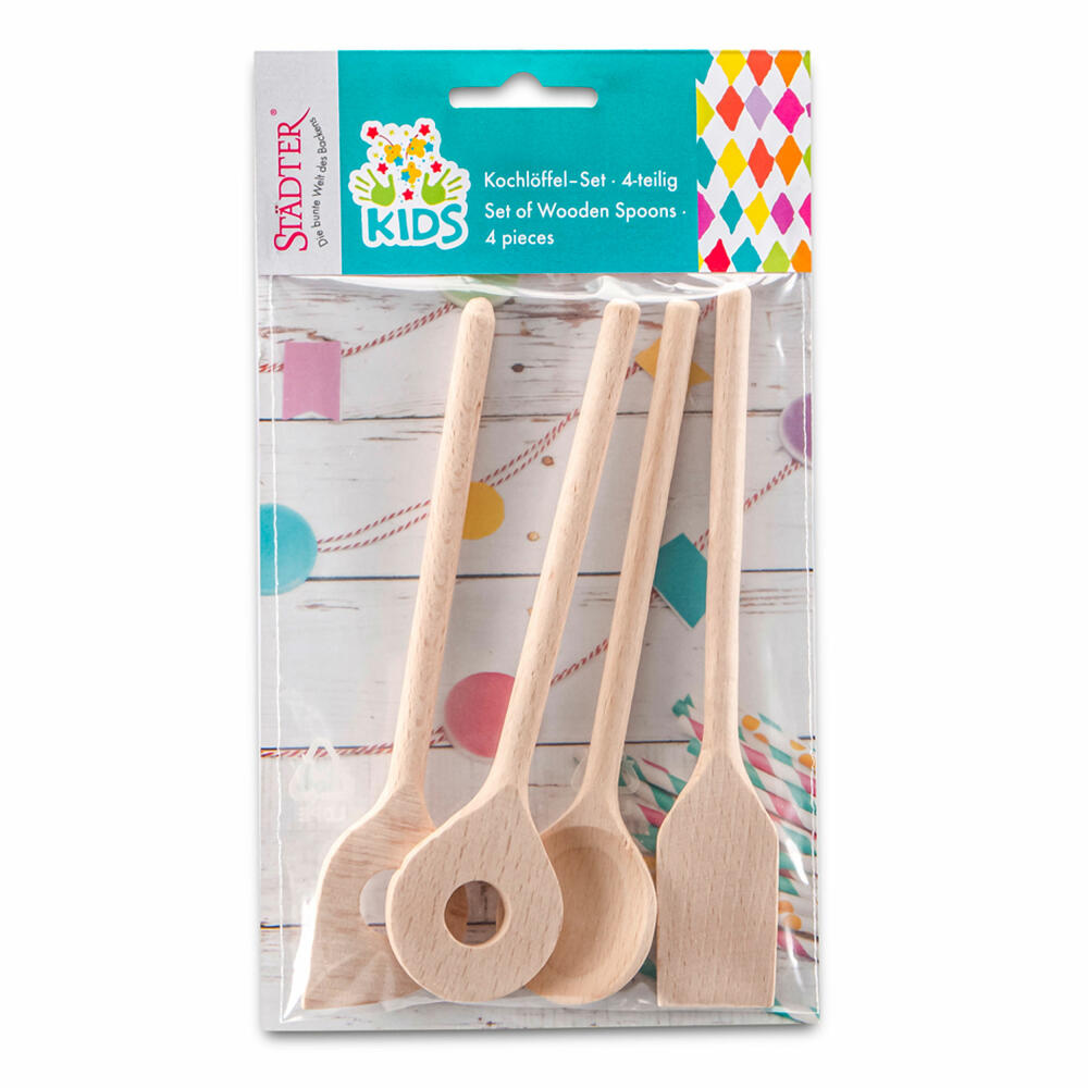 Städter KIDS Kochlöffel Set, 4-tlg., Koch Löffel, Rührlöffel, Küchenlöffel, Küchenhelfer, Kinder, 16 cm, 834019