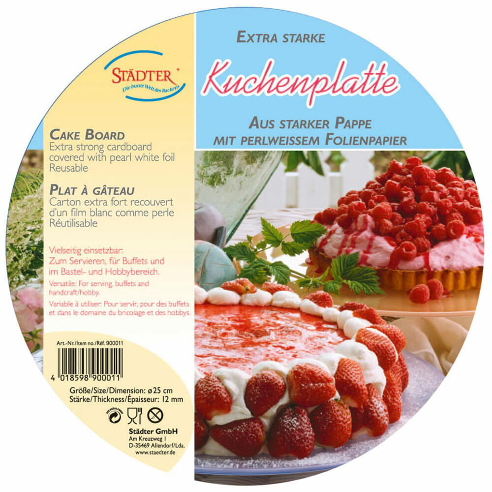 Städter Kuchenplatte Rund, Extra Stark, Tortenplatte, Kuchenteller, Kuchen Platte, Pappe, Ø 25 cm, 900011