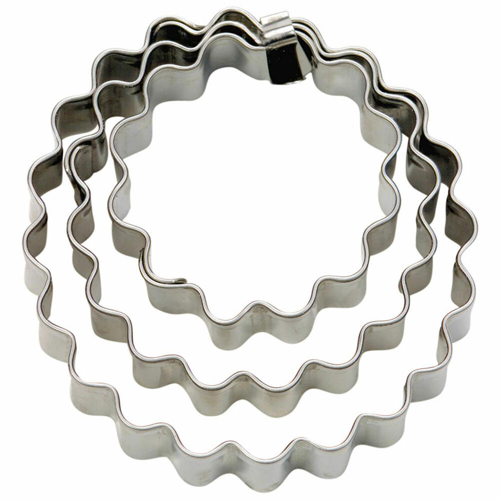 Städter Terrassen-Ausstecher Ring Set Gewellt, 3-tlg., Ausstechform, Plätzchenform, Keks, Plätzchen, Edelstahl, Ø 3.5 / 5 / 6 cm, 953766