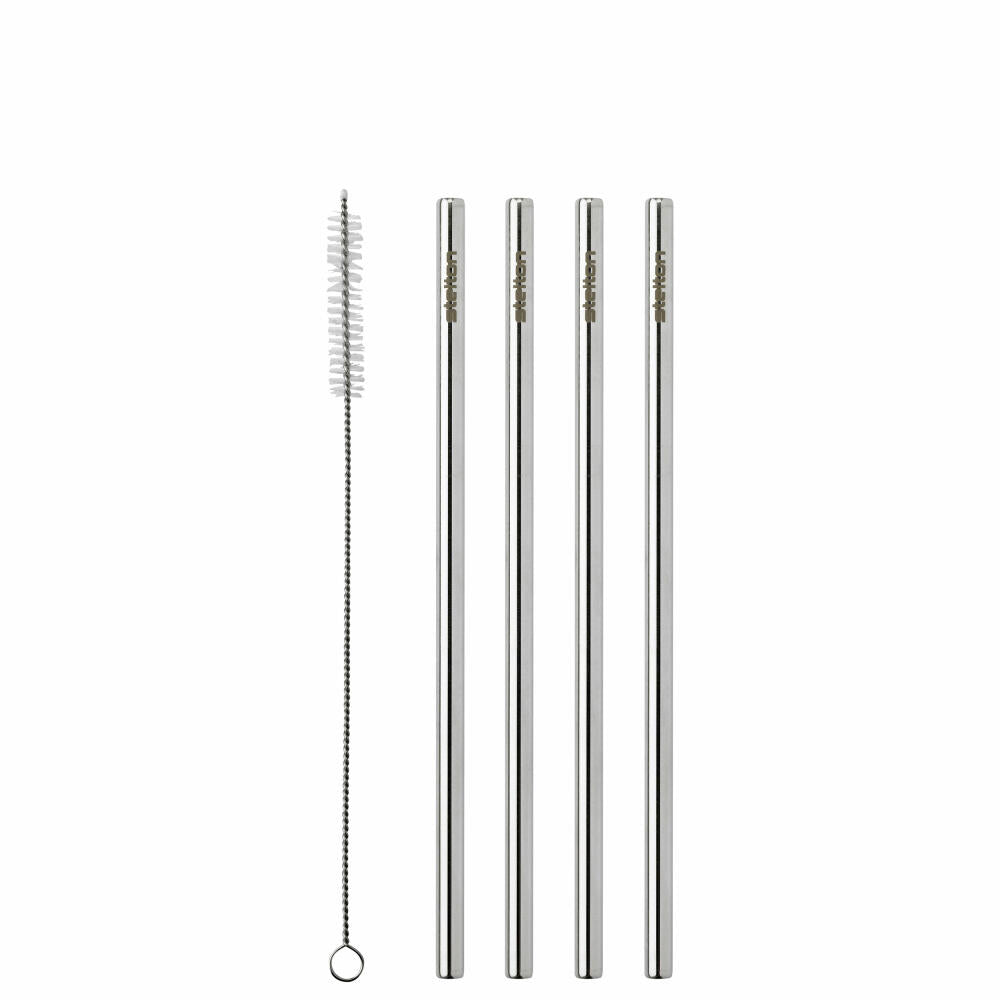 Stelton Trinkhalm-Set 4-tlg. mit Reinigungsbürste, Edelstahl, Kunststoff, Steel, 536