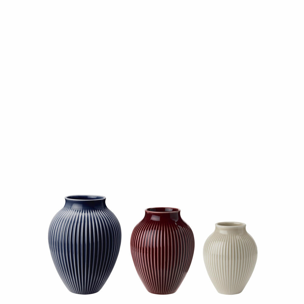 Knabstrup mini vases set Ripple 3-piece, ceramic, berry, sand, dark blue, 11 cm, K1243-1