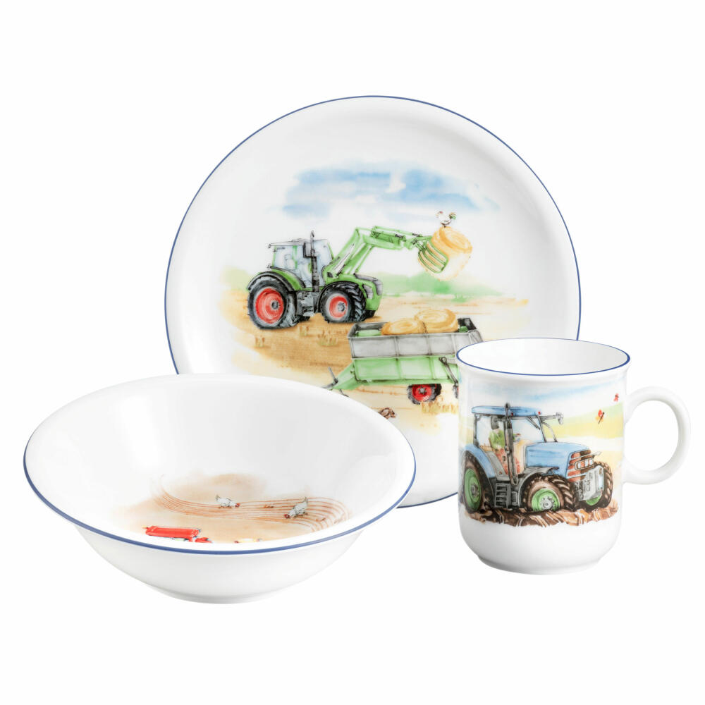 Seltmann Weiden Compact Kinder-Set Mein Traktor, 3-tlg., Geschirr, Teller, Schüssel, Becher, Porzellan, 001.762036