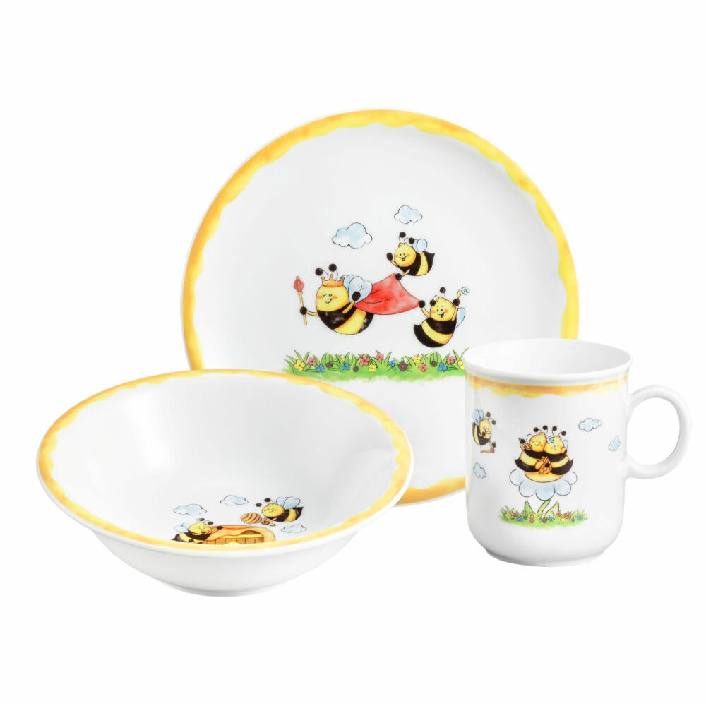 Seltmann Weiden Compact Children's Set Busy Bees, 3-piece, Tableware, Plate, Bowl, Mug, Porcelain, 001.762042