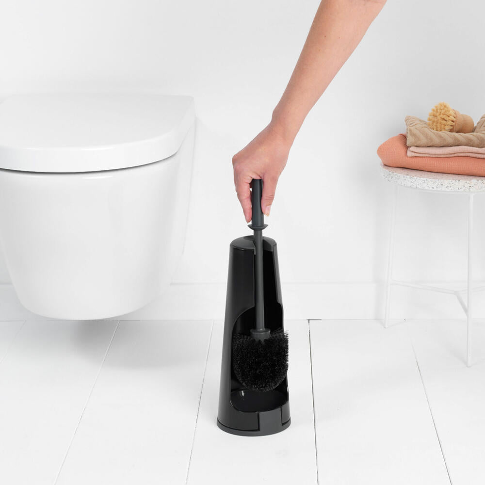 Brabantia Toilettenbürste und Halter ReNew, Toilettenbürstengarnitur, WC-Garnitur, Matt Black, 108587