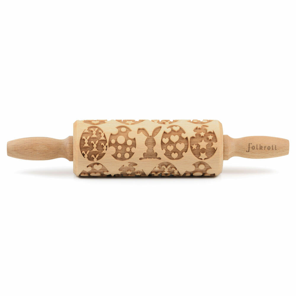 Folkroll rolling pin Happy Easter, junior, 23 cm, rolling pin, embossing roll, pattern, motif, roll, beech wood, 331620