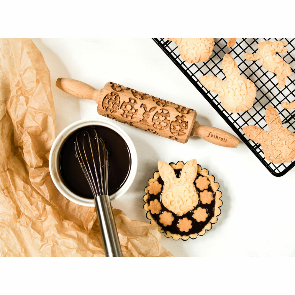 Folkroll rolling pin Happy Easter, junior, 23 cm, rolling pin, embossing roll, pattern, motif, roll, beech wood, 331620