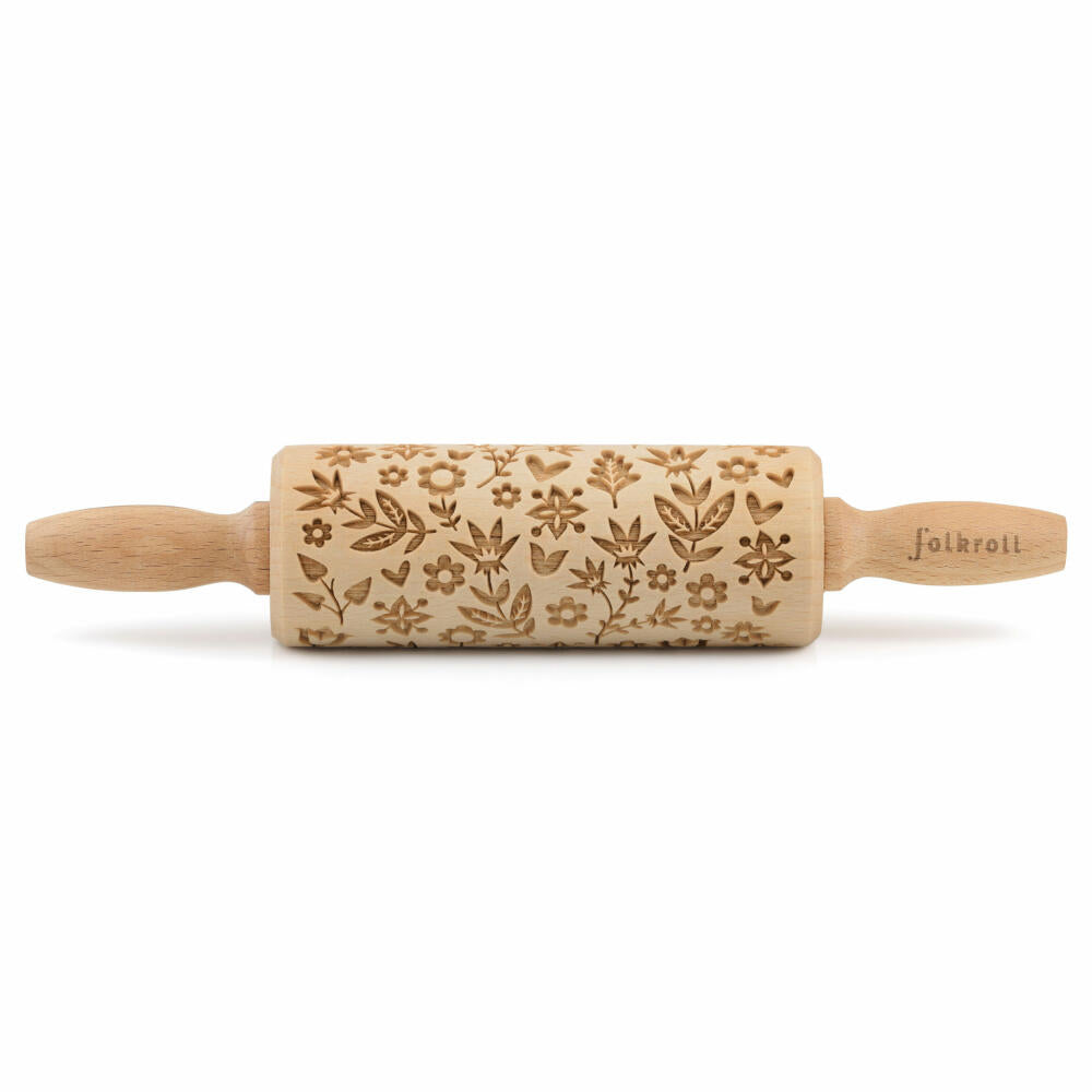 Folkroll Teigrolle Flower Power, junior, 23 cm, Nudelholz, Prägerolle, Muster, Motiv, Rolle, Buchenholz, 331156