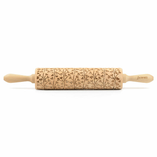 Folkroll Teigrolle Spring Hearts, groß, 43 cm, Nudelholz, Prägerolle, Muster, Motiv, Rolle, Buchenholz, 331422