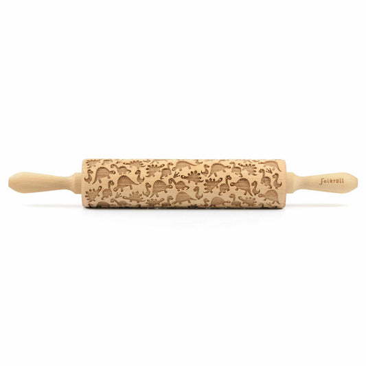 Folkroll Teigrolle Dinosaurier, groß, 43 cm, Nudelholz, Prägerolle, Muster, Motiv, Rolle, Buchenholz, 331446