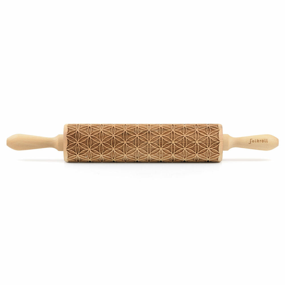 Folkroll Teigrolle Blume des Lebens, groß, 43 cm, Nudelholz, Prägerolle, Muster, Motiv, Rolle, Buchenholz, 331484