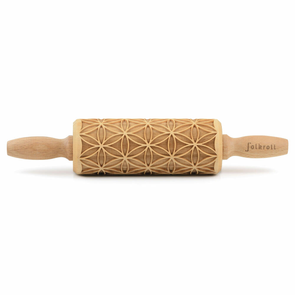 Folkroll Teigrolle Blume des Lebens, junior, 23 cm, Nudelholz, Prägerolle, Muster, Motiv, Rolle, Buchenholz, 331613