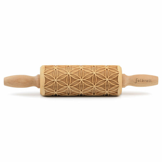 Folkroll Teigrolle Blume des Lebens, junior, 23 cm, Nudelholz, Prägerolle, Muster, Motiv, Rolle, Buchenholz, 331613