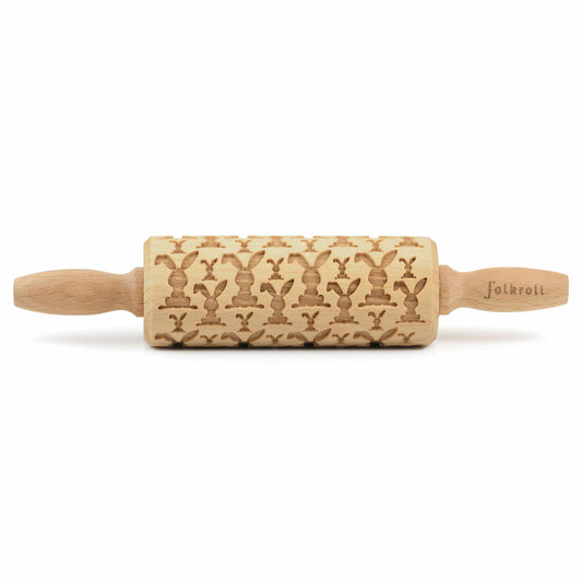 Folkroll Teigrolle Osterhasen, junior, 23 cm, Nudelholz, Prägerolle, Muster, Motiv, Rolle, Buchenholz, 331637