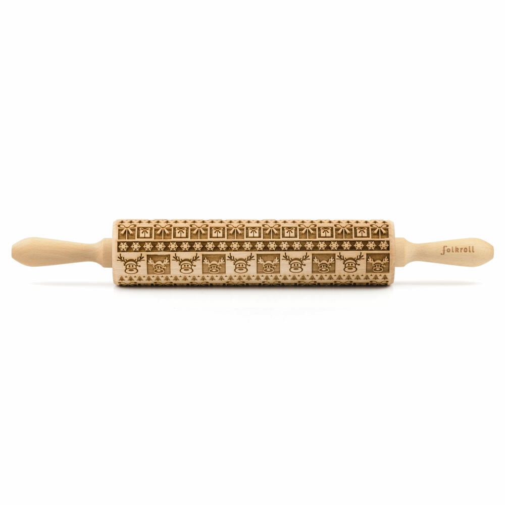 Folkroll Teigrolle Christmas Joy, groß, 43 cm, Nudelholz, Prägerolle, Muster, Motiv, Rolle, Buchenholz, 332726
