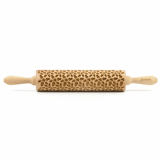 Folkroll Teigrolle Stechpalme, groß, 43 cm, Nudelholz, Prägerolle, Muster, Motiv, Rolle, Buchenholz, 332733