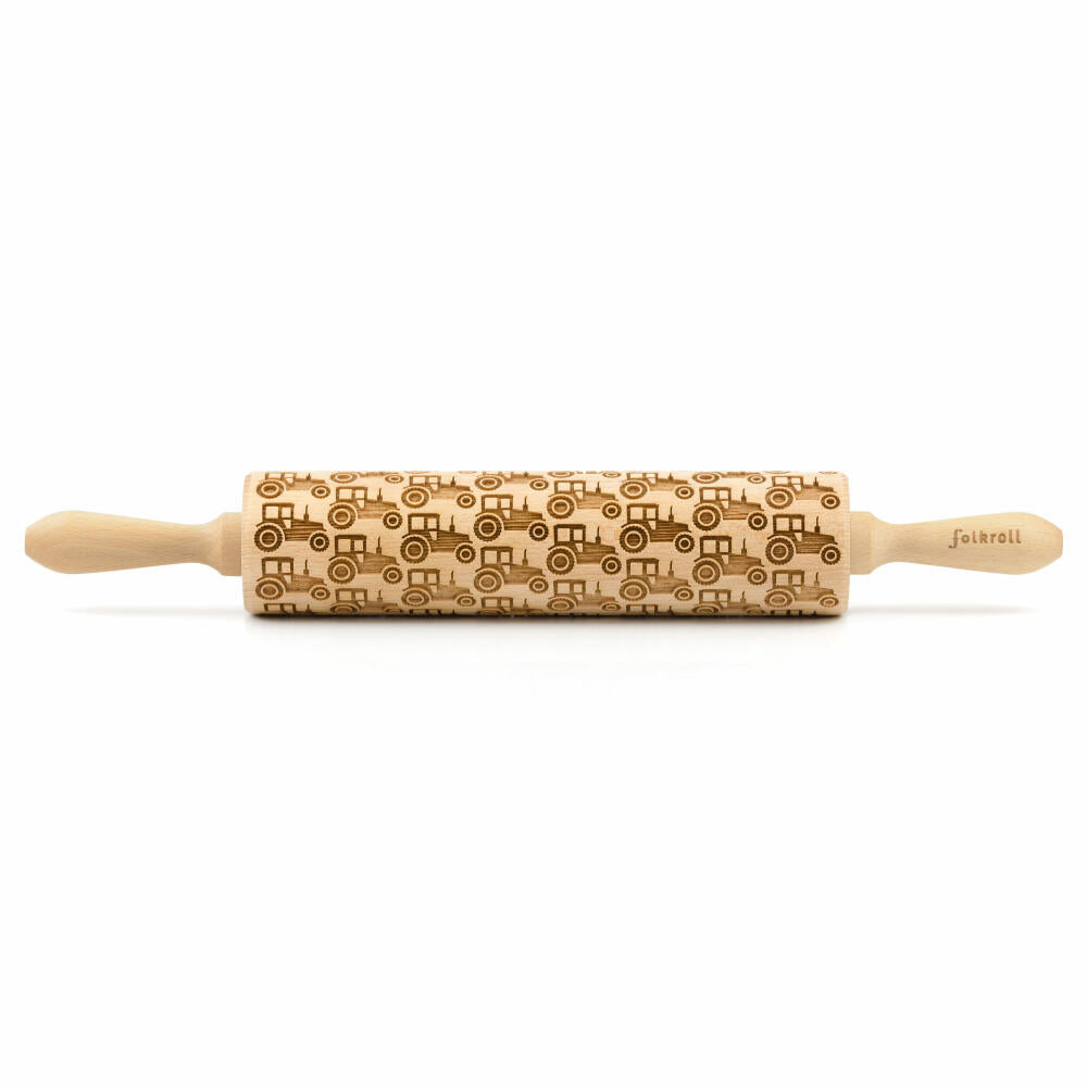 Folkroll Teigrolle Traktor, groß, 43 cm, Nudelholz, Prägerolle, Muster, Motiv, Rolle, Buchenholz, 332764