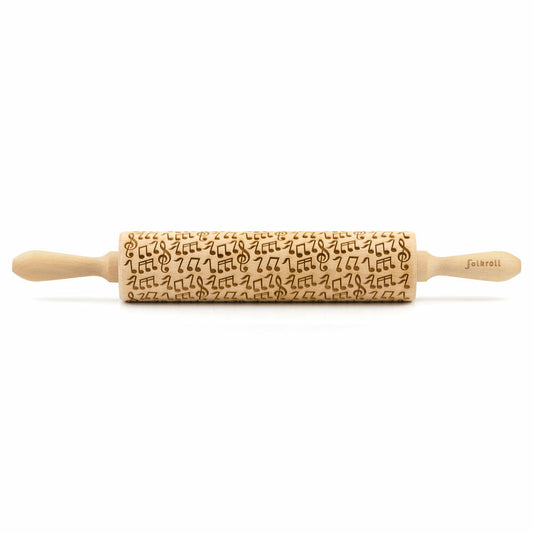 Folkroll Teigrolle Musik, groß, 43 cm, Nudelholz, Prägerolle, Muster, Motiv, Rolle, Buchenholz, 332771