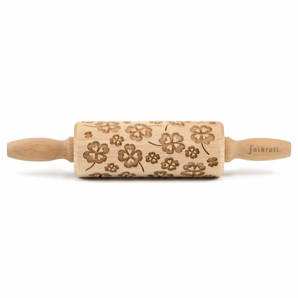 Folkroll Teigrolle Kleeblatt, junior, 23 cm, Nudelholz, Prägerolle, Muster, Motiv, Rolle, Buchenholz, 334027