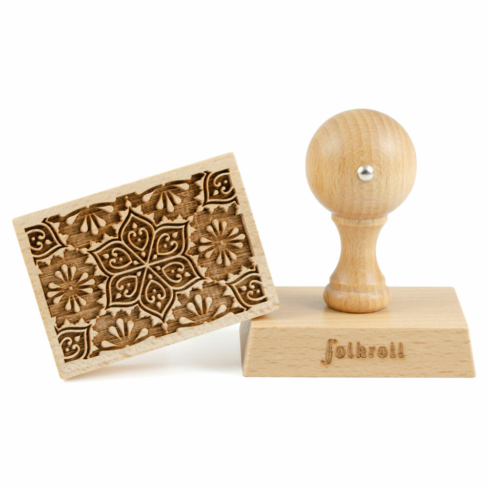Folkroll Keksstempel Blumen Mandala, 70x50 mm, Cookiestempel, Backstempel, Keks, Stempel, Motiv, Buchenholz, 334676
