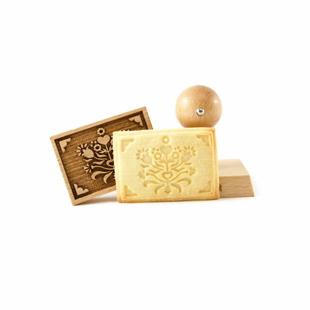 Folkroll Keksstempel Blumenstrauß, 70x50 mm, Cookiestempel, Backstempel, Keks, Stempel, Motiv, Buchenholz, 334683