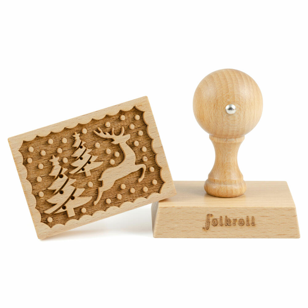 Folkroll Keksstempel Rentier Weihnacht, 70x50 mm, Cookiestempel, Backstempel, Keks, Stempel, Motiv, Buchenholz, 334706