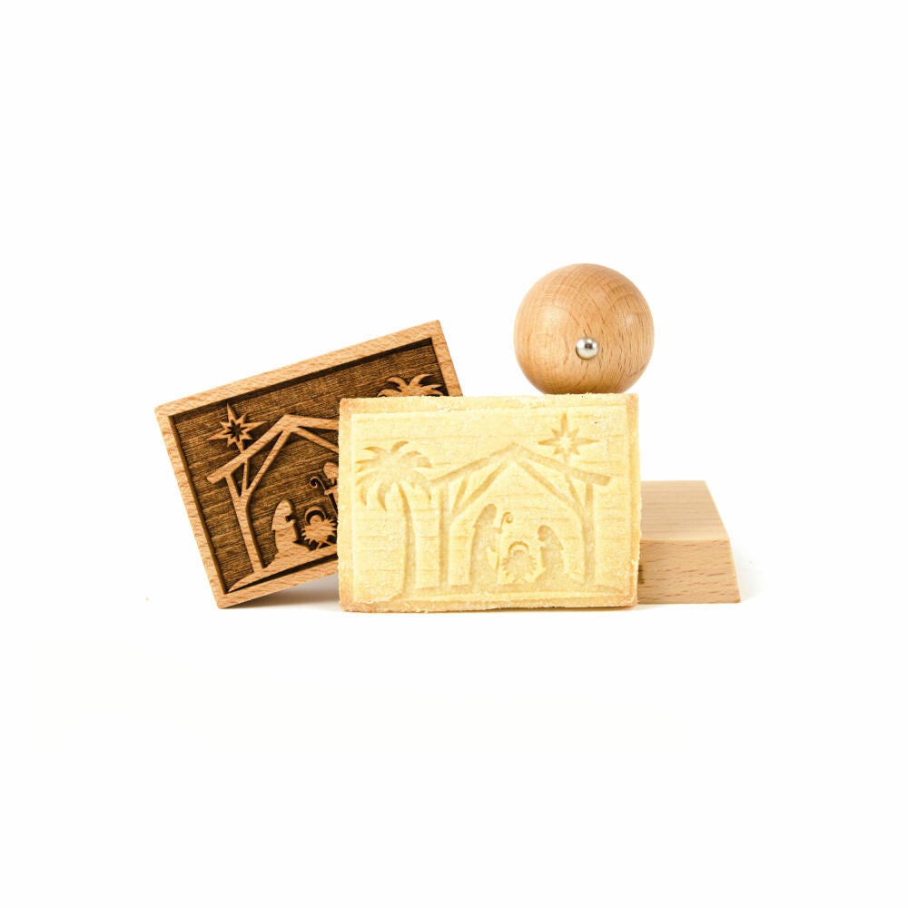 Folkroll Keksstempel Weihnachtskrippe, 70x50 mm, Cookiestempel, Backstempel, Keks, Stempel, Motiv, Buchenholz, 334720