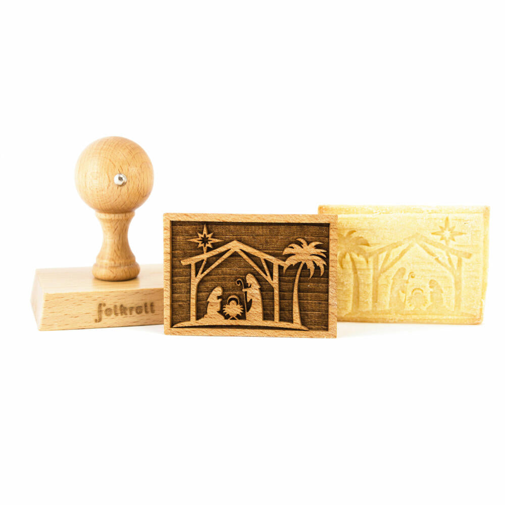 Folkroll Keksstempel Weihnachtskrippe, 70x50 mm, Cookiestempel, Backstempel, Keks, Stempel, Motiv, Buchenholz, 334720