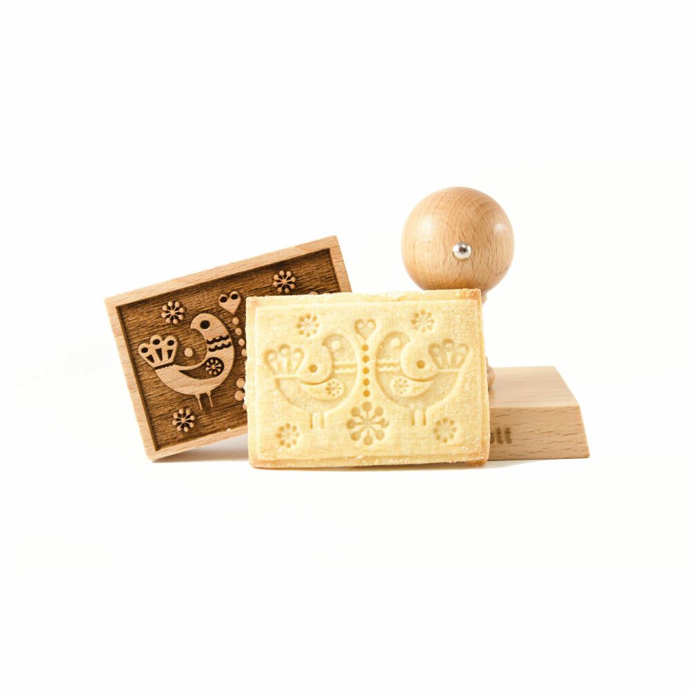 Folkroll cookie stamp Folk pigeons, 70x50 mm, cookie stamp, baking stamp, biscuit, stamp, motif, beech wood, 334737