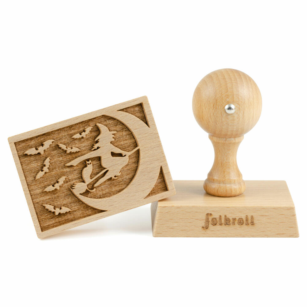 Folkroll Keksstempel Hexe, 70x50 mm, Cookiestempel, Backstempel, Keks, Stempel, Motiv, Buchenholz, 334744