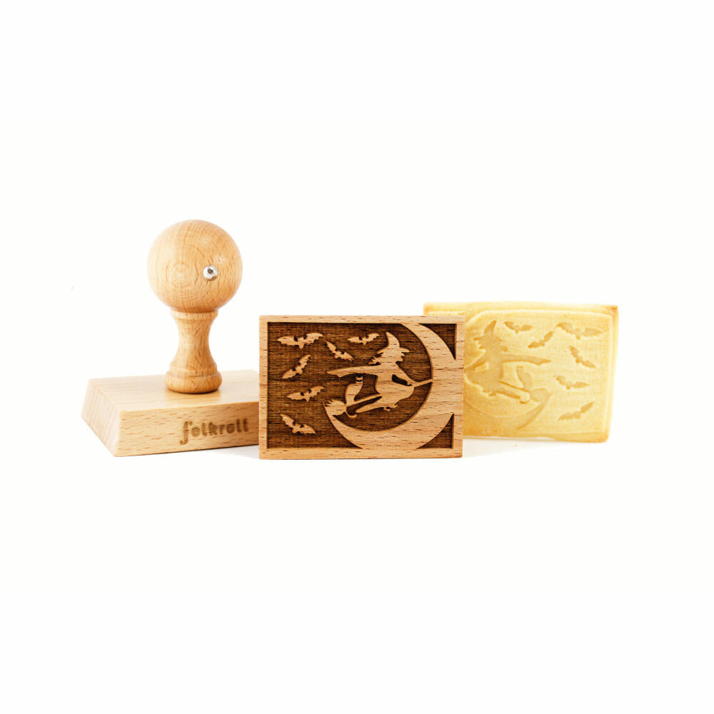 Folkroll Keksstempel Hexe, 70x50 mm, Cookiestempel, Backstempel, Keks, Stempel, Motiv, Buchenholz, 334744