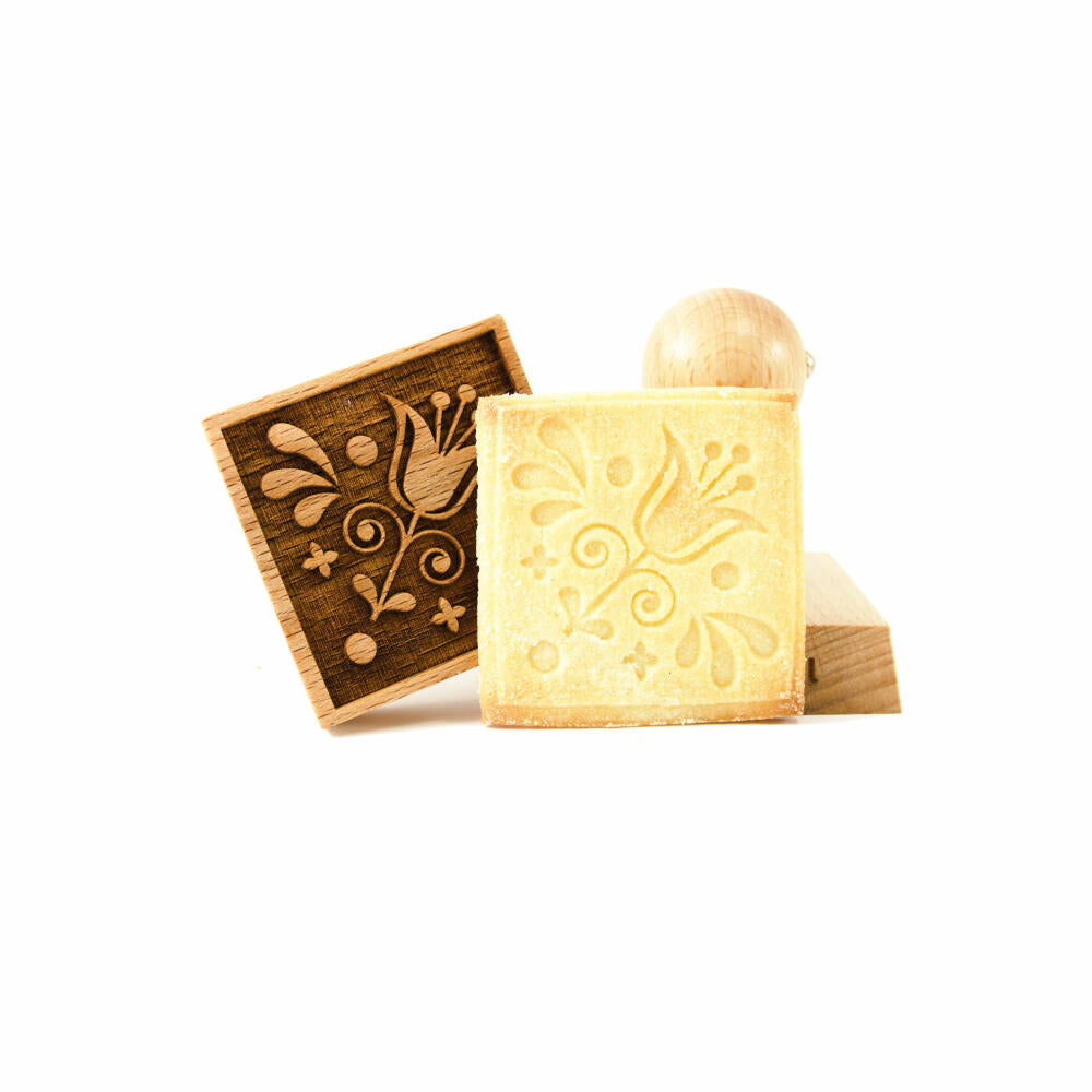 Folkroll Keksstempel Tulpe, 55x55 mm, Cookiestempel, Backstempel, Keks, Stempel, Motiv, Buchenholz, 334775