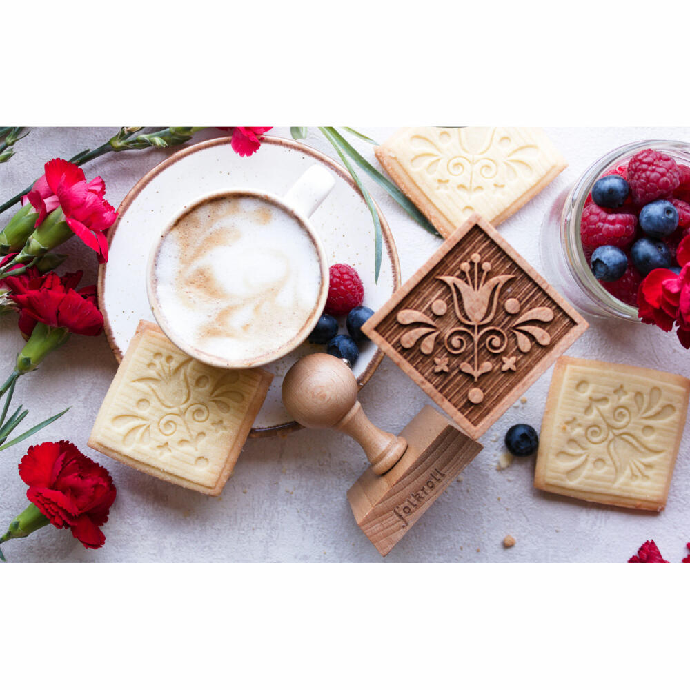 Folkroll Keksstempel Tulpe, 55x55 mm, Cookiestempel, Backstempel, Keks, Stempel, Motiv, Buchenholz, 334775