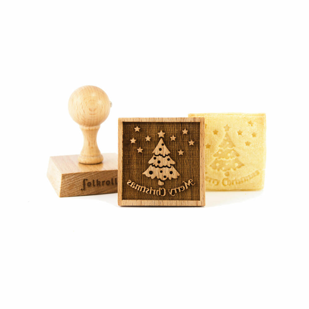 Folkroll Keksstempel Merry Christmas, 55x55 mm, Cookiestempel, Backstempel, Keks, Stempel, Motiv, Buchenholz, 334799
