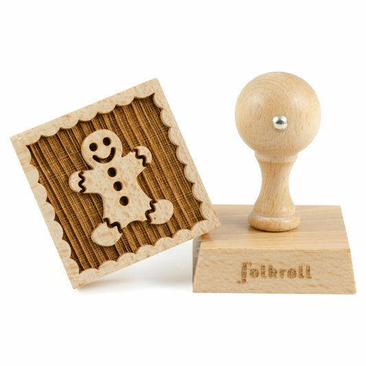 Folkroll cookie stamp gingerbread man, 55x55 mm, cookie stamp, baking stamp, biscuit, stamp, motif, beech wood, 334805